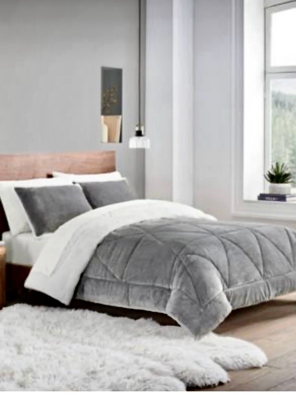 UGG Quilted Gray Comforter with Cream Reversible Back super soft. NWT